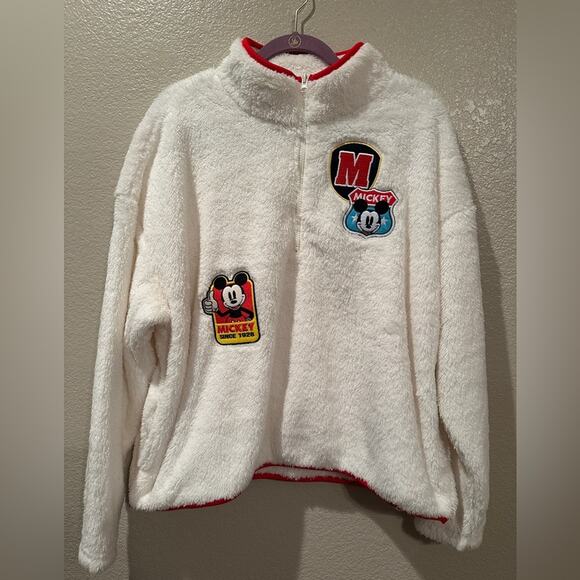 Disney Tops - NWOT Disney Mickey Mouse Embroidered Patch quarter Zip fluffy soft pullover XL
